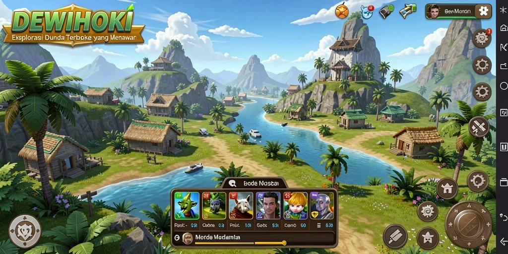 Tampilan gameplay DEWIHOKI dalam dunia terbuka yang menarik.