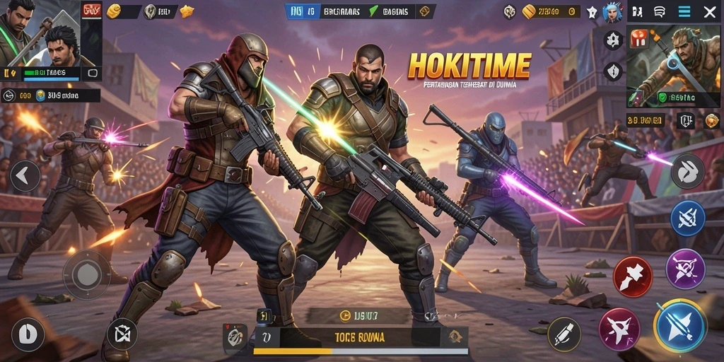 Tampilan mendebarkan HOKITIME dengan aksi pertarungan Battle Royale.
