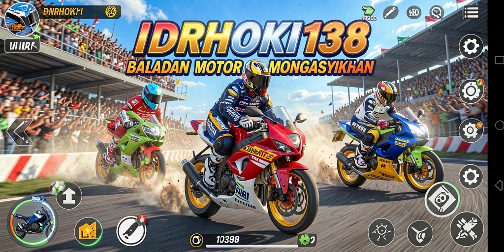 Screenshot gameplay yang menampilkan aksi seru balapan motor.