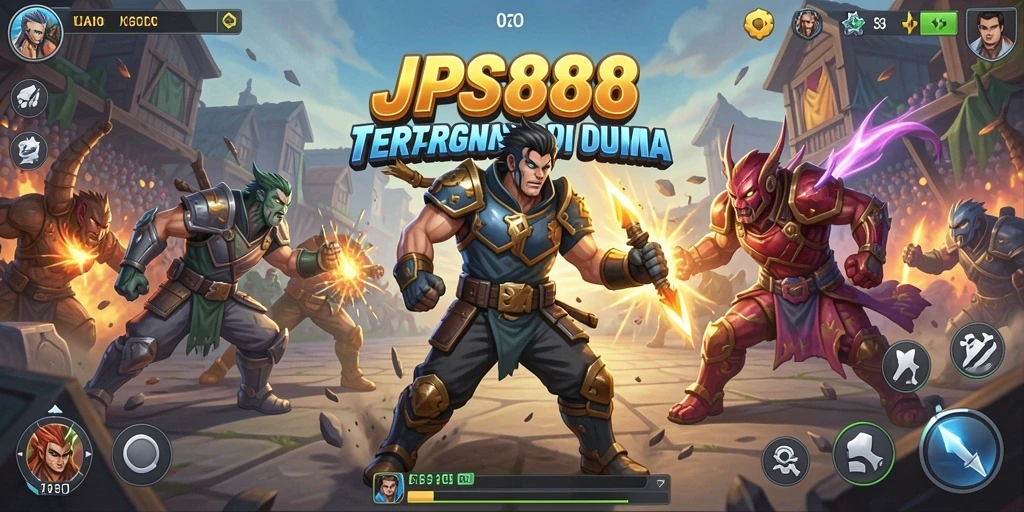 Screenshot gameplay JPS888 dengan pertarungan yang intens dan karakter menonjol.