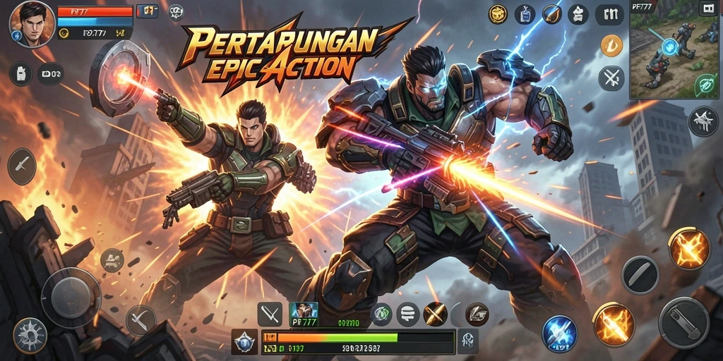 Screenshot utama PF777 yang menampilkan duel action mendebarkan.