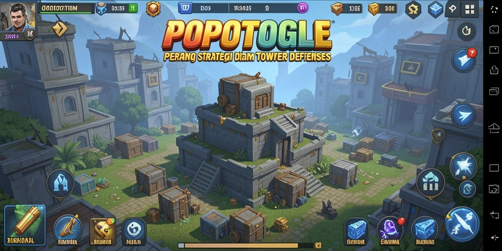 Screenshot permainan POPOTOGEL menampilkan aksi menegangkan dalam Tower Defense.
