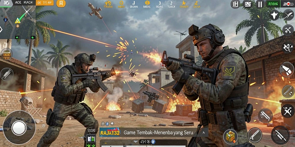 Gameplay seru RAJA132 dengan tembak-menembak yang intens.