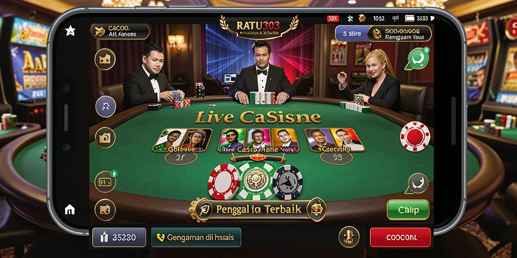 Screenshot menampilkan dealer live interaktif di RATU303 saat permainan berlangsung.