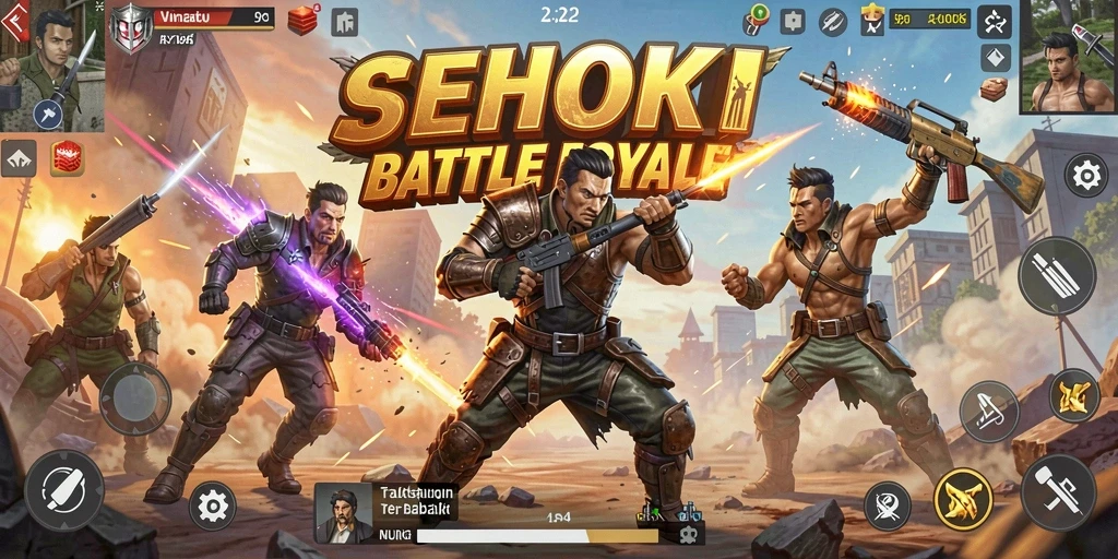 Screenshot gameplay SEHOKI yang menampilkan pertarungan seru di arena Battle Royale.