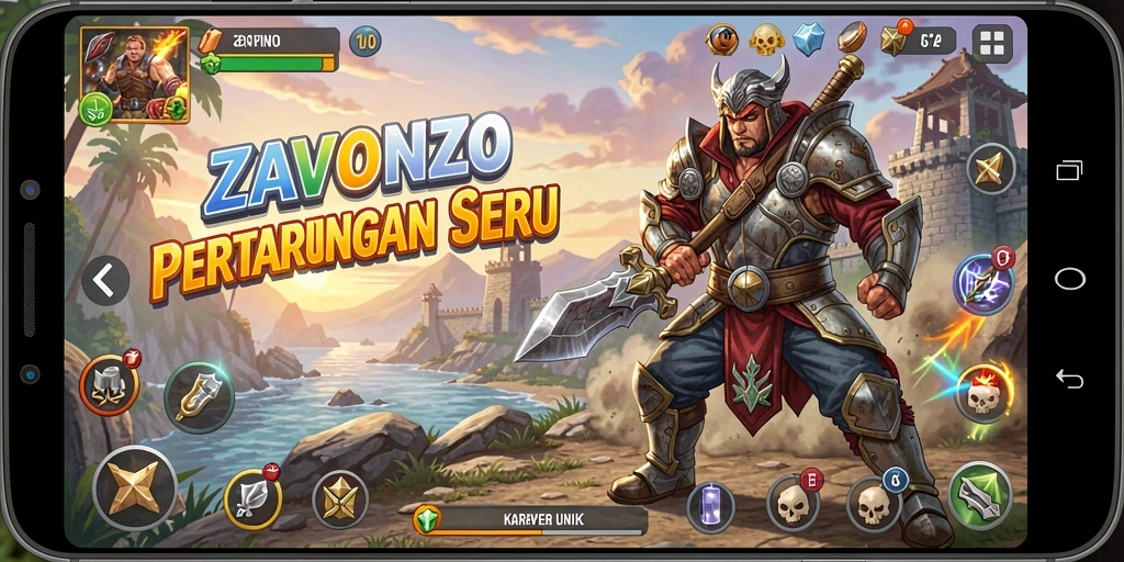 Screenshot gameplay ZAVONZO menunjukkan aksi pertarungan yang intens.